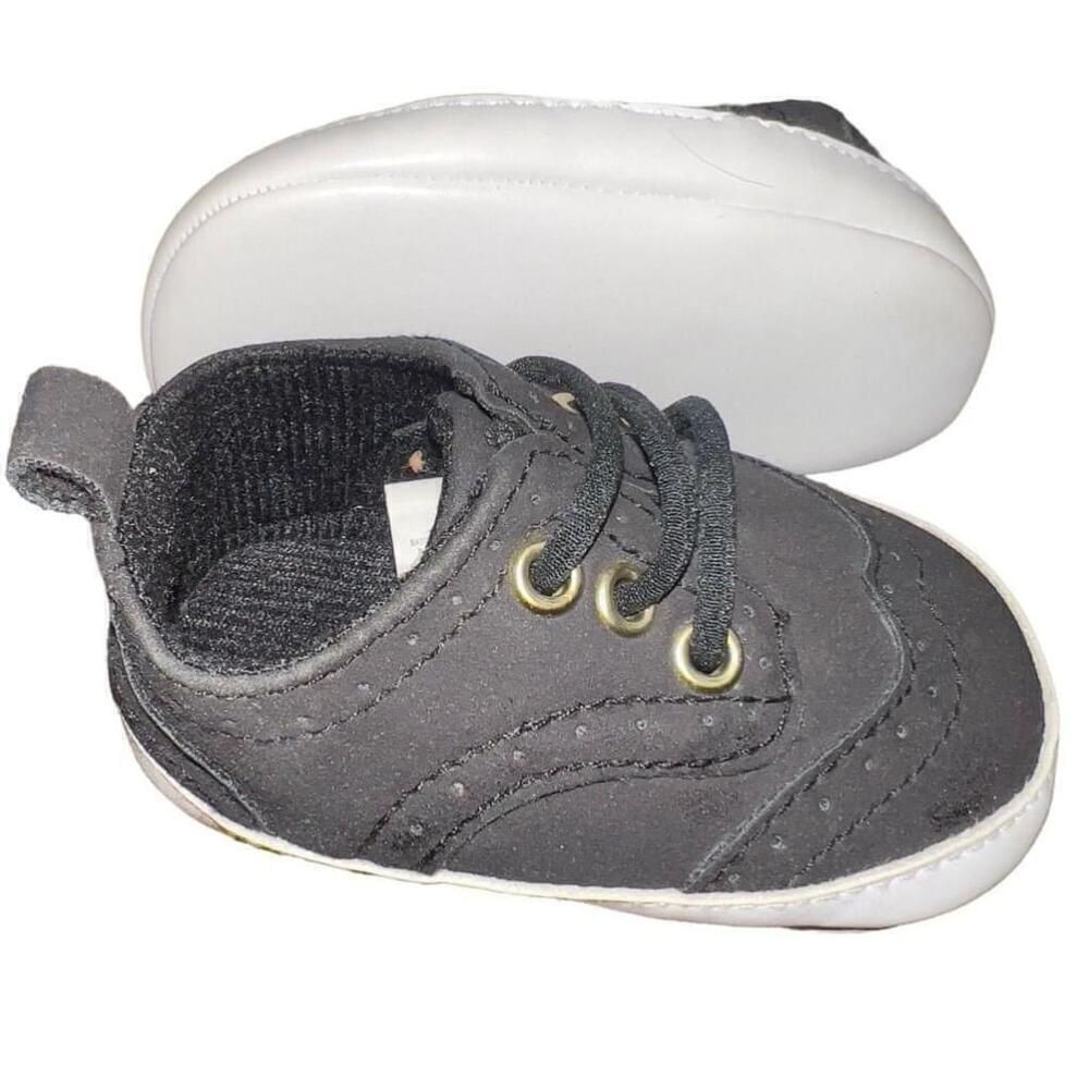 Unisex First Steps Black Oxford Baby Shoes Size 3-6M